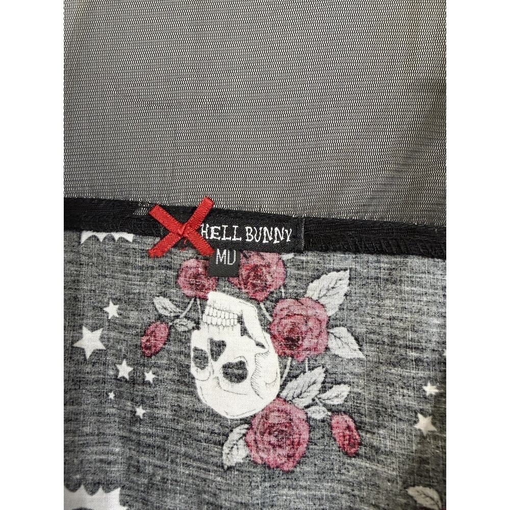 Hell Bunny Black Midi Dress with Red Rose & White Skull Pattern - Picture 3 of 3